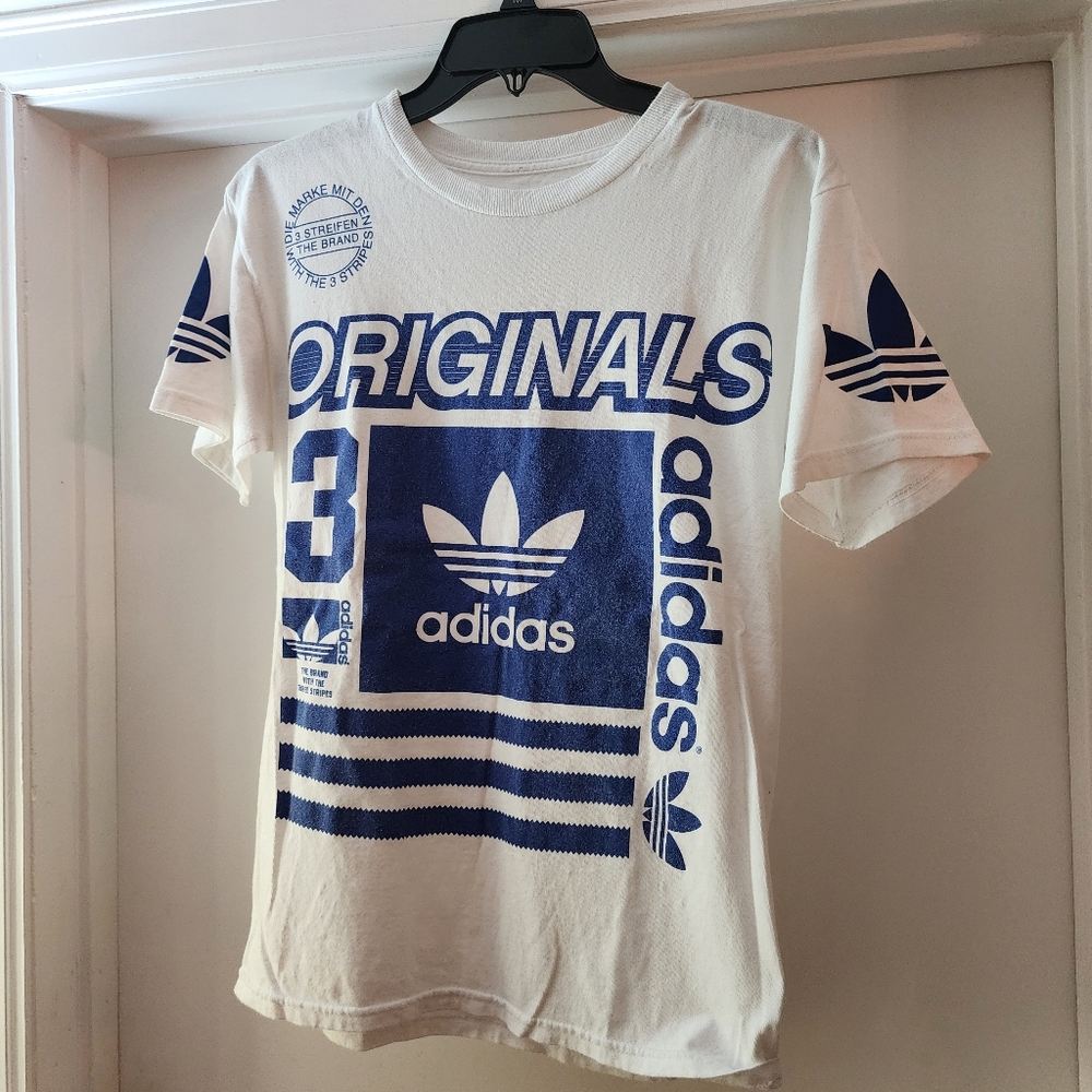 Adidas Small T Shirt‎ Vintage 70s Blue White A10